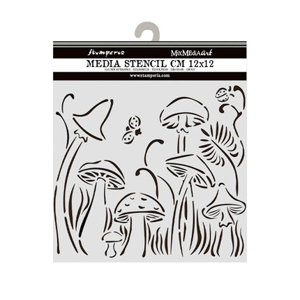 Thick stencil cm 12X12 - Hidden Grove mushrooms