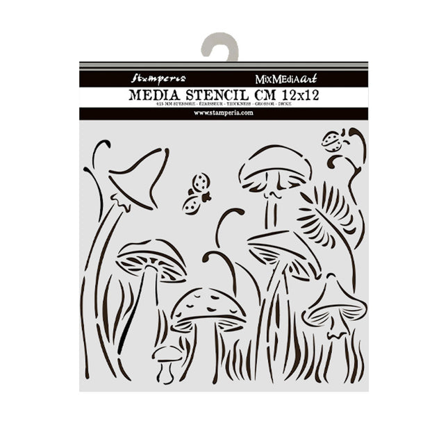 Thick stencil cm 12X12 - Hidden Grove mushrooms
