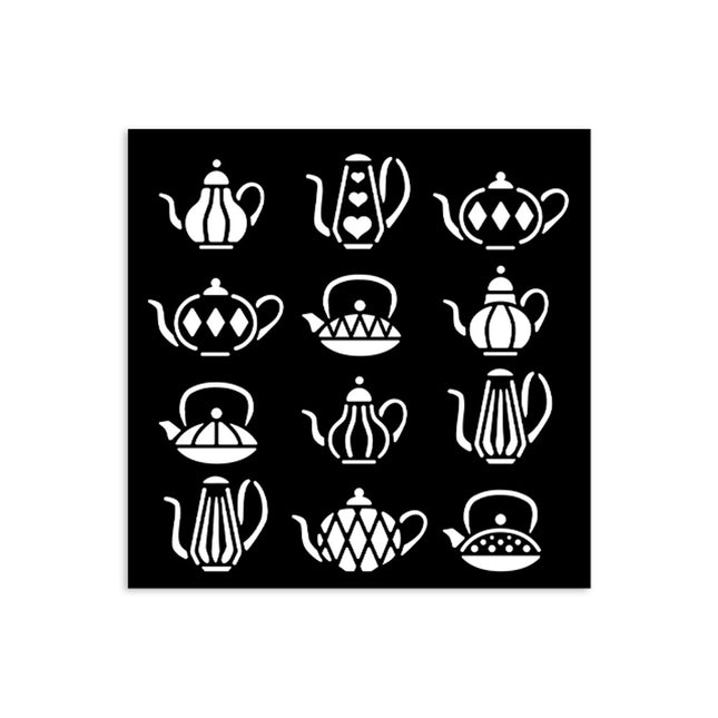 Thick stencil cm 12X12 - Alice in Christmas tea pots