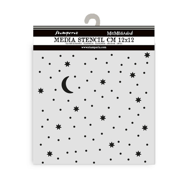 Thick stencil cm 12X12 - Alice in Christmas stars and moon