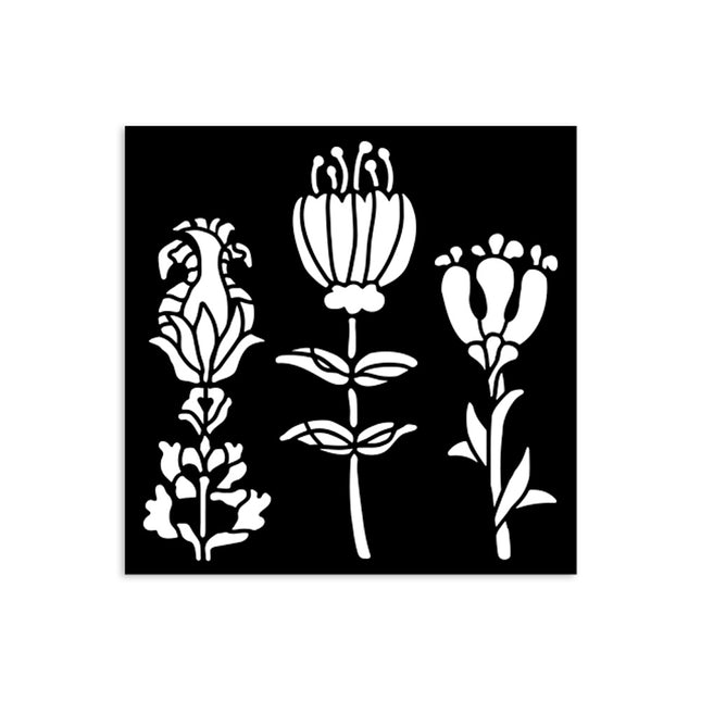 Thick stencil cm 12X12 - Furry Friends stylized flowers