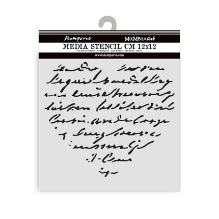 Thick stencil cm 12X12 - Family heart with writing