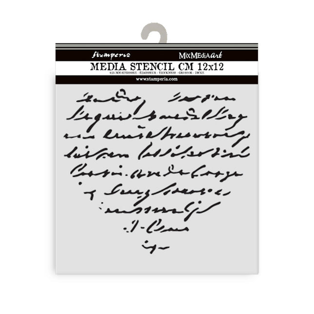Thick stencil cm 12X12 - Family heart with writing