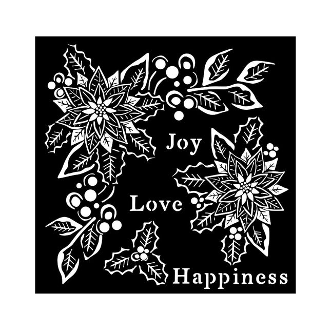 Thick stencil cm 18X18 - Christmas Joy, Love, Happiness