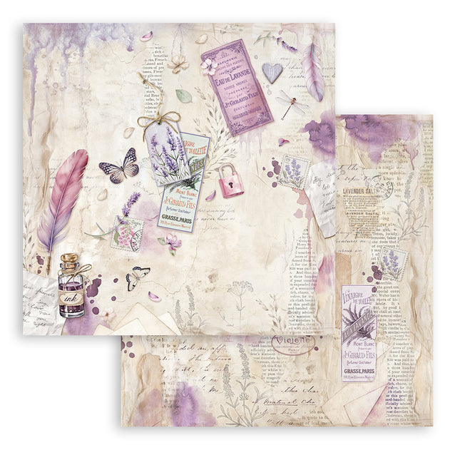 Dubbelzijdig Scrapbook Papier - Lavender pen and inkpot