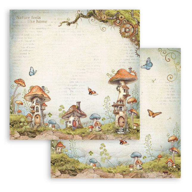 Dubbelzijdig Scrapbook Papier - Hidden Grove Mushroom houses