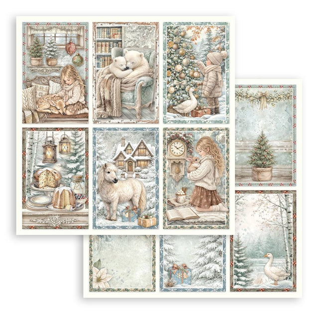 Printed Double Face scrapbooking sheet for Art and Craft - White Christmas 6 cards