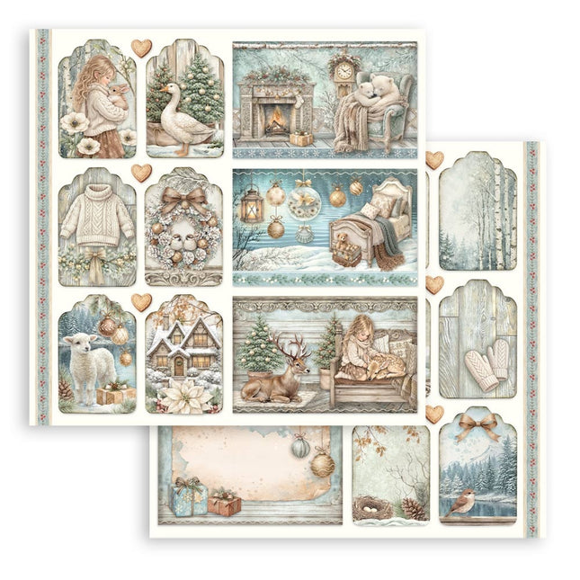 Printed Double Face scrapbooking sheet for Art and Craft - White Christmas mixed cards and tags