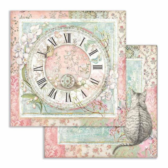 Dubbelzijdig Scrapbook Papier Clock and cat