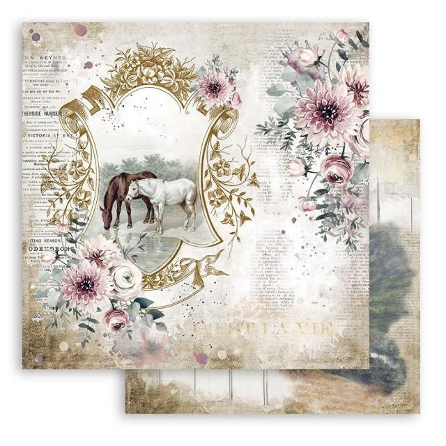 Dubbelzijdig Scrapbook Papier - Romantic Horses Lake