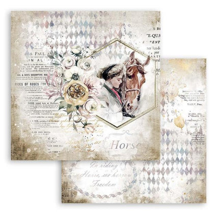 Dubbelzijdig Scrapbook Papier - Romantic Horses lady with horse