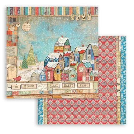 Dubbelzijdig Scrapbook Papier - Christmas Patchwork houses
