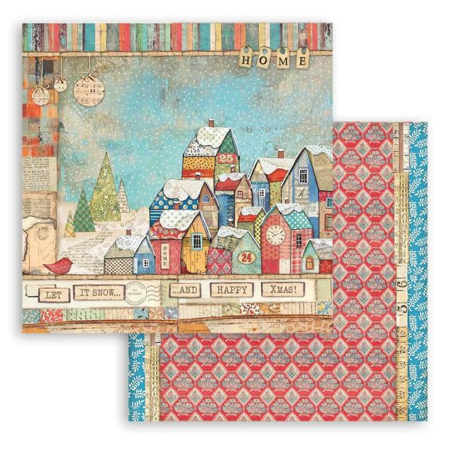 Dubbelzijdig Scrapbook Papier - Christmas Patchwork houses