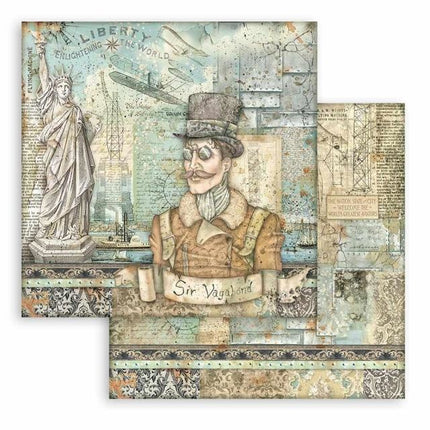 Dubbelzijdig Scrapbook Papier - Sir Vagabond Aviator Statue of Liberty