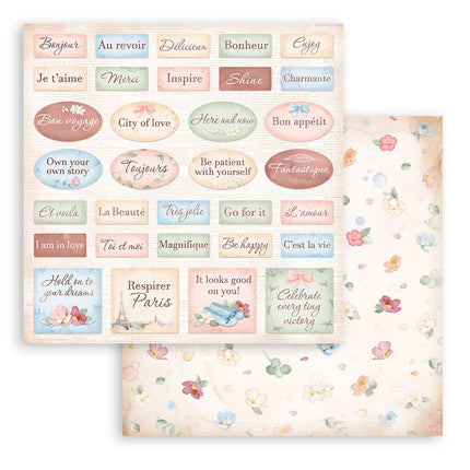 Dubbelzijdig Scrapbook Papier - Create Happiness Oh lá lá labels