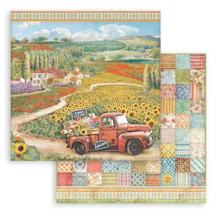 Dubbelzijdig Scrapbook Papier - Sunflower Art vintage car