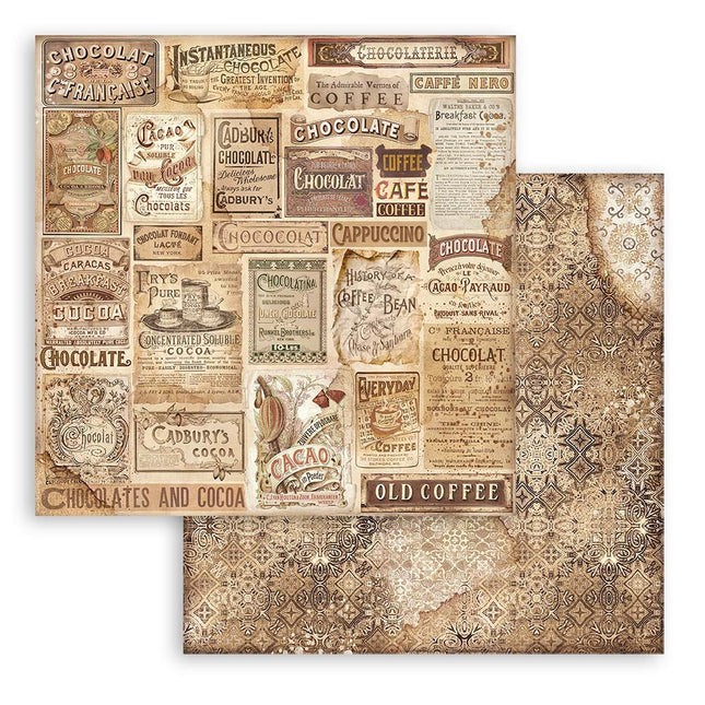 Dubbelzijdig Scrapbook Papier - Coffee and Chocolate labels