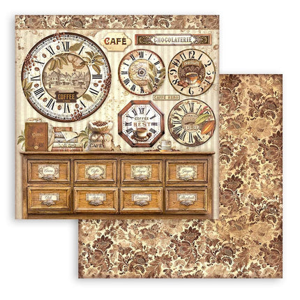Dubbelzijdig Scrapbook Papier - Coffee and Chocolate clocks