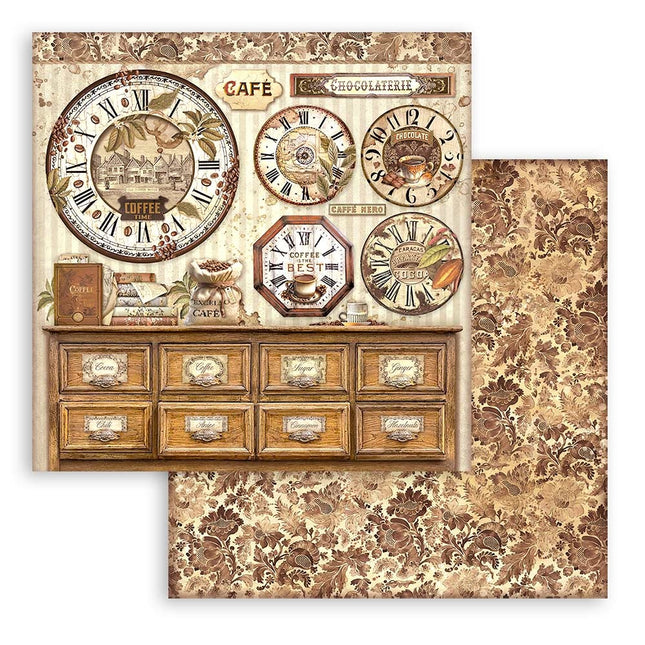 Dubbelzijdig Scrapbook Papier - Coffee and Chocolate clocks