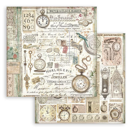 Dubbelzijdig Scrapbook Papier - Brocante Antiques clocks