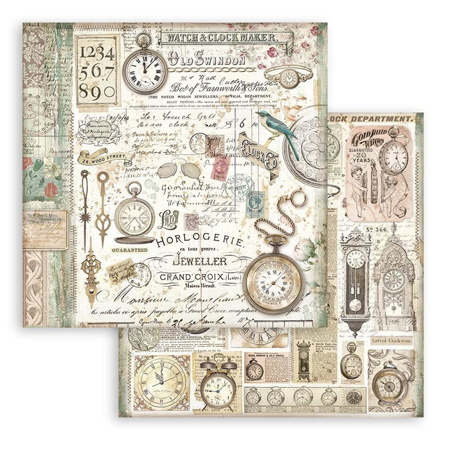 Dubbelzijdig Scrapbook Papier - Brocante Antiques clocks