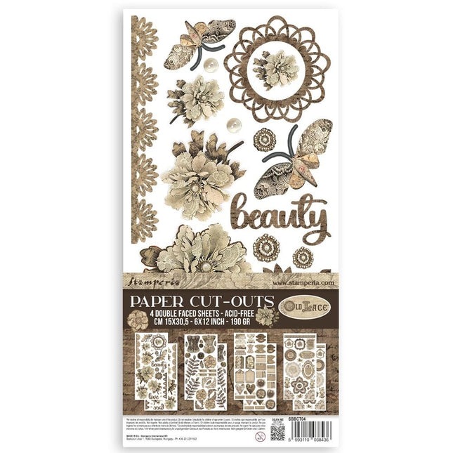 Paper cut-outs 2 Double Face -  4 sheets cm. 15x30,5 - Old Lace