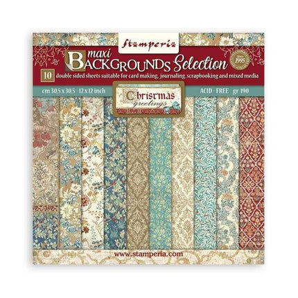 Papierblok 30,5x30,5 cm - 10 vellen Maxi Background selection - Christmas Greetings