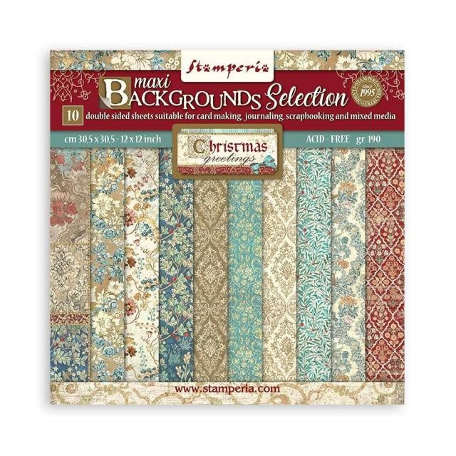 Papierblok 30,5x30,5 cm - 10 vellen Maxi Background selection - Christmas Greetings
