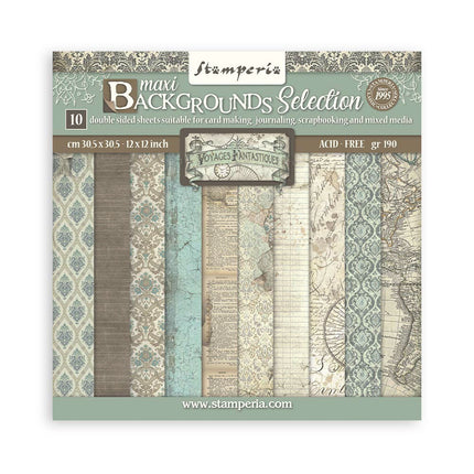 Papierblok 30,5x30,5 cm - 10 vellen Maxi Background selection -  Voyages Fantastiques