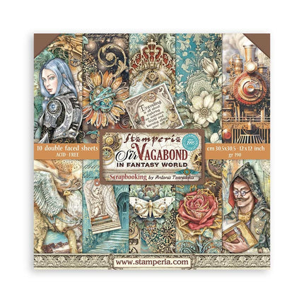 Papierblok 30,5x30,5 cm - 10 vellen - Sir Vagabond in Fantasy World