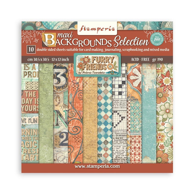 Papierblok 30,5x30,5 cm - 10 vellen Background selection - Furry Friends