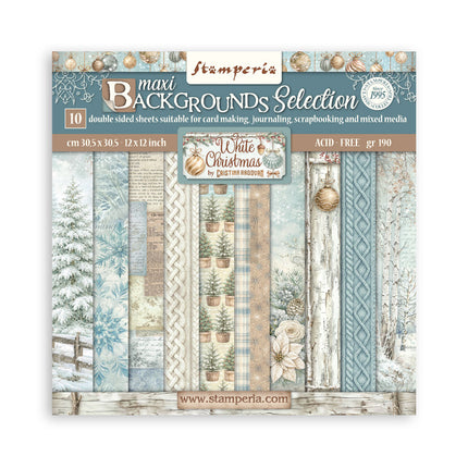 Scrapbooking Printed Pad for Art and Craft 10 sheets cm 30,5x30,5 (12"x12") Backgrounds - White Christmas