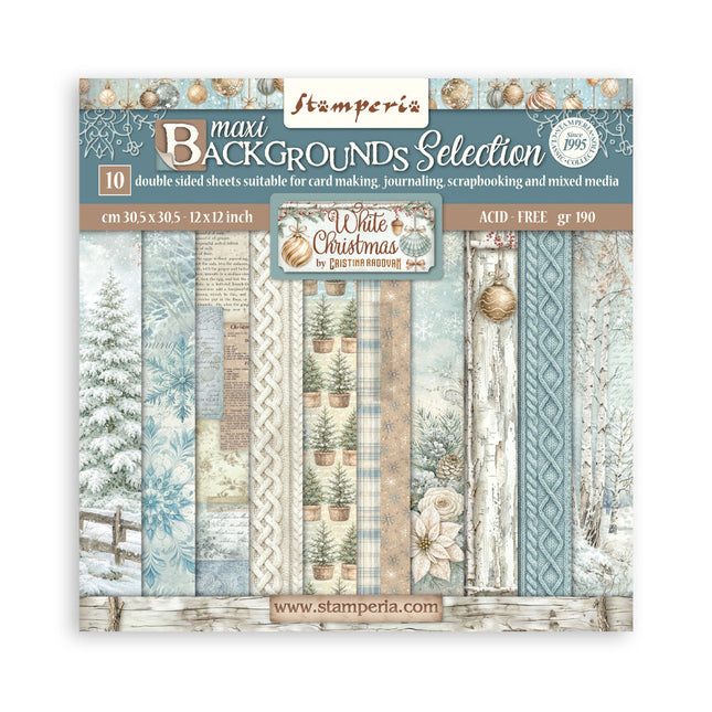 Scrapbooking Printed Pad for Art and Craft 10 sheets cm 30,5x30,5 (12"x12") Backgrounds - White Christmas