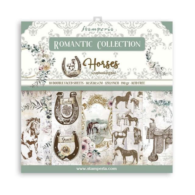 Scrapbooking Pad 10 sheets 30.5x30.5 (12"x12") Double Face Romantic Horses