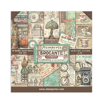 Papierblok 20,3x20,3 cm - 10 vellen - Brocante Antiques