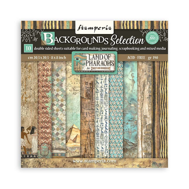 Papierblok 20,3x20,3 cm - 10 vellen -  Backgrounds Selection -Fortune/ Land of Pharaohs