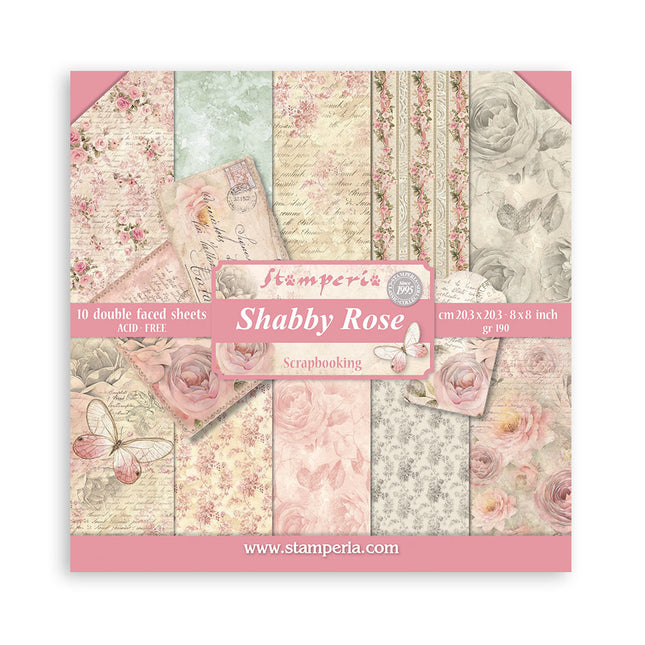 Papierblok 20,3x20,3 cm - 10 vellen - Shabby Rose