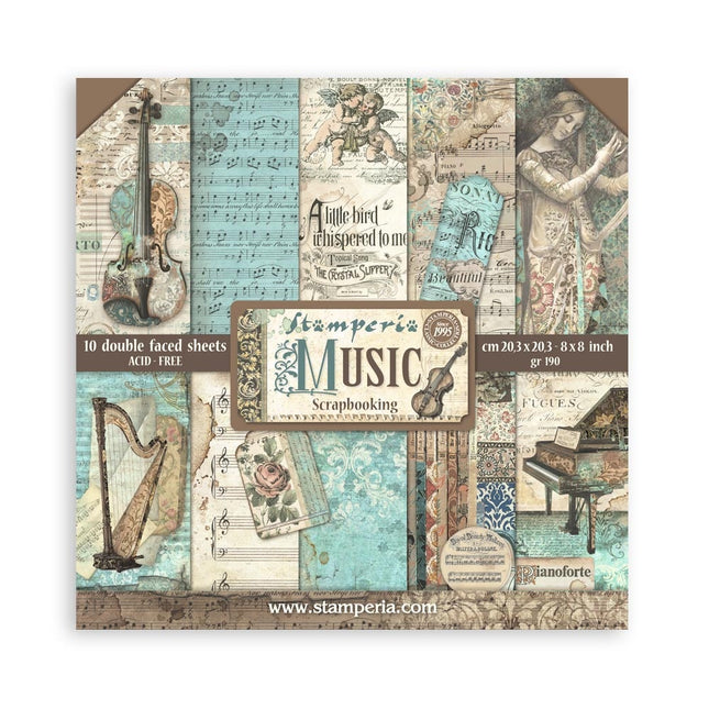 Papierblok 20,3x20,3 cm - 10 vellen - Music