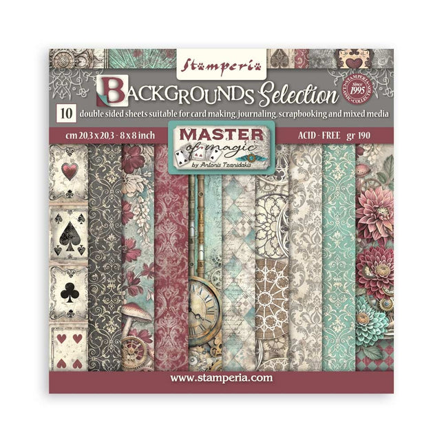 Papierblok 20,3x20,3 cm - 10 vellen -  Backgrounds Selection - Master of Magic