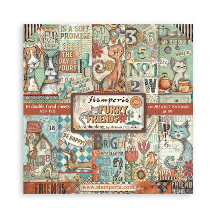 Papierblok 20,3x20,3 cm - 10 vellen - Furry Friends
