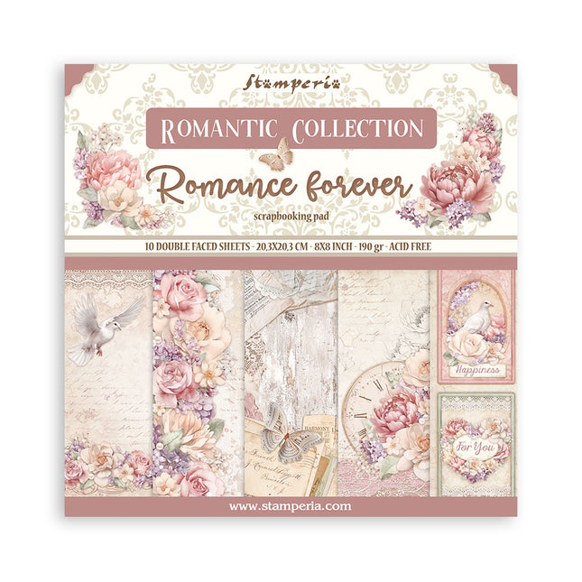Papierblok 20,3x20,3 cm - 10 vellen - Romance Forever