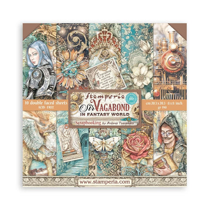 Papierblok 20,3x20,3 cm - 10 vellen - Sir Vagabond in Fantasy World