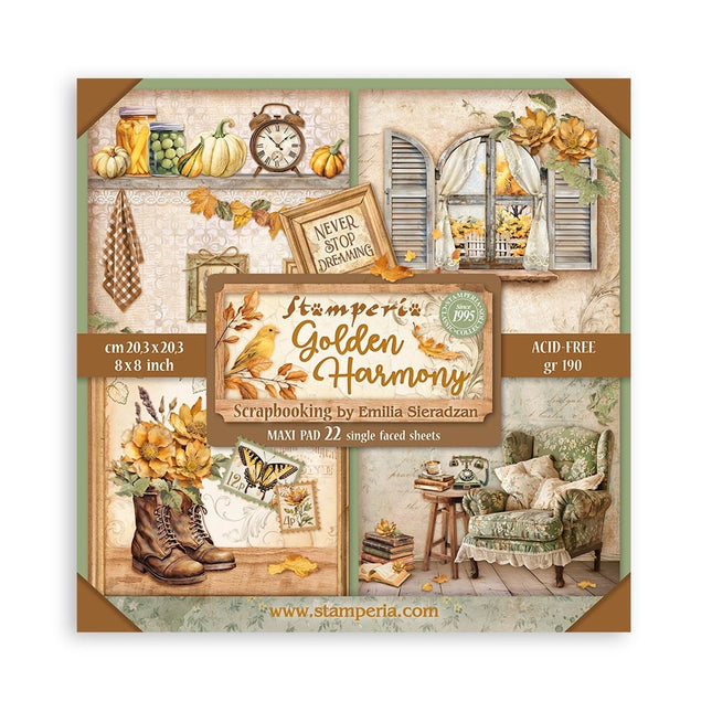 Papierblok 20,3x20,3 cm - 22 vellen - Single Face Golden Harmony