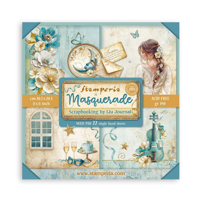 Papierblok 20,3x20,3 cm - 22 vellen - Single Face Masquerade