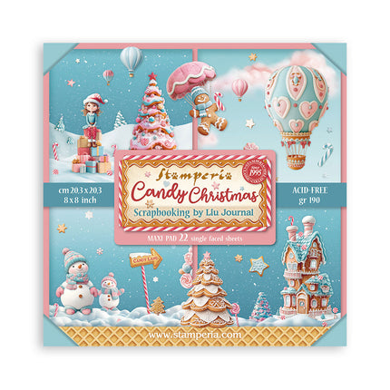 Papierblok 20,3x20,3 cm - 22 vellen - Single Face Candy Christmas