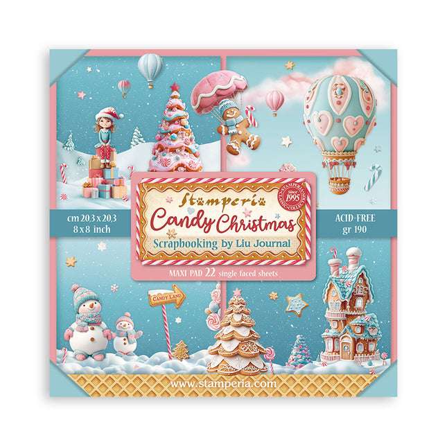 Papierblok 20,3x20,3 cm - 22 vellen - Single Face Candy Christmas