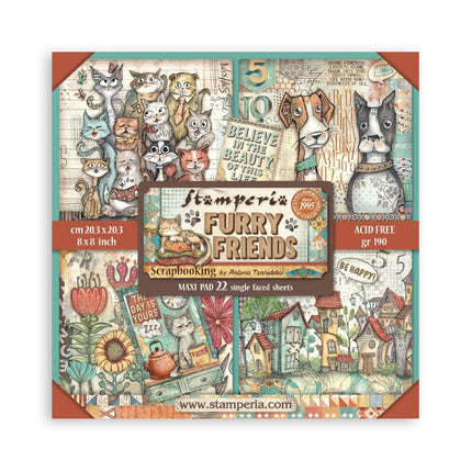 Papierblok 20,3x20,3 cm - 22 vellen - Single Face Furry Friends
