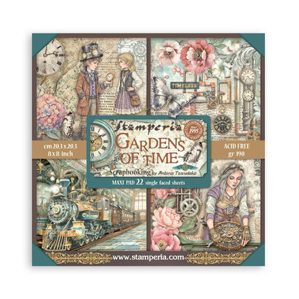 Scrapbooking Printed Pad for Art and Craft 22 sheets cm 20,3X20,3 (8"X8") Single Face Gardens of Time