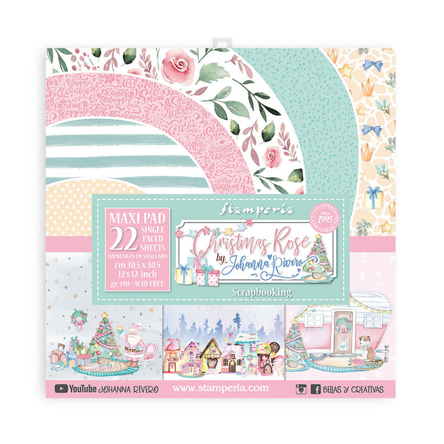 Papierblok 30,5x30,5 cm - 22 vellen - Enkelzijdig - Christmas rose