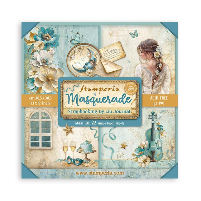 Papierblok 30,5x30,5 cm - 22 vellen - Enkelzijdig - Masquerade